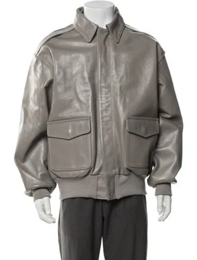 Pre-owned Avirex '7522' Leather Bomber Jacket W/ Tags In Grey