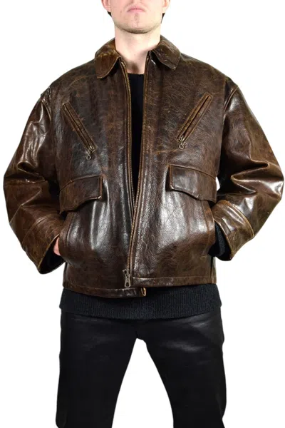 Pre-owned Avirex 90's Vintage Redskins B32 Leather Military Bomber Jacket In Brown