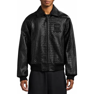 Avirex Croc Embossed Leather Icon Jacket In Black