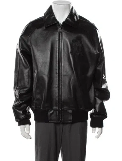 Pre-owned Avirex Lamb Leather Bomber Jacket W/ Tags In Black