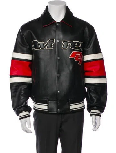 Pre-owned Avirex Lamb Leather Colorblock Pattern Varsity Jacket In Green