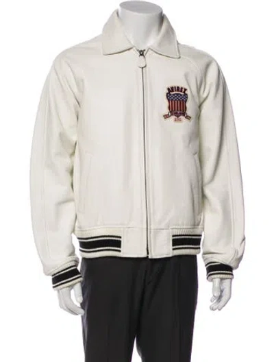 Pre-owned Avirex Lamb Leather Graphic Print Bomber Jacket In Neutral