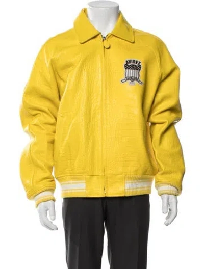 Pre-owned Avirex Lamb Leather Graphic Print Jacket In Yellow