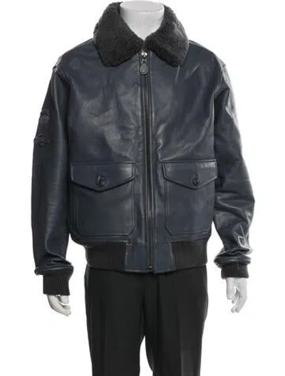 Pre-owned Avirex Lamb Leather Moto Jacket In Gray