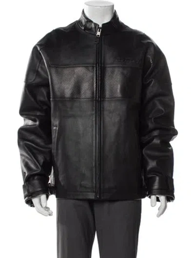 Pre-owned Avirex Lamb Leather Moto Jacket In Gray