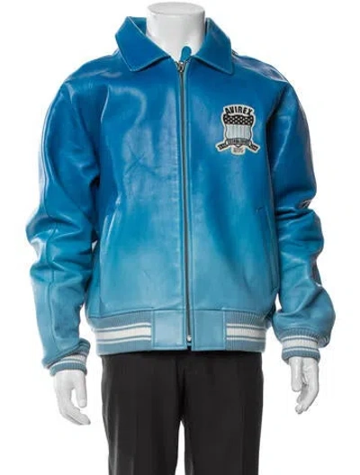 Pre-owned Avirex Lamb Leather Striped Jacket In Blue