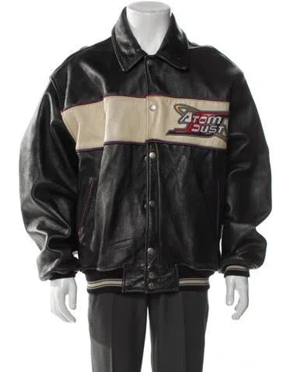 Pre-owned Avirex Leather Graphic Print Jacket In Gray