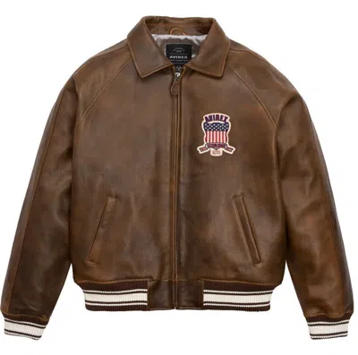 Pre-owned Avirex Men's 100% Lamb Leather  Brown Real Bomber American Flight Jacket
