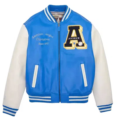 Pre-owned Avirex Men's  Real Leather Bomber American Flight Jacket Leather Icon Jacket In Blue