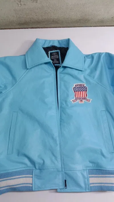 Pre-owned Avirex Men's  Style Real Leather Bomber Jacket American Flight Leather Jacket In Blue