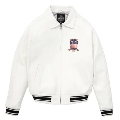 Pre-owned Avirex Men's  White Real Bomber American Flight Jacket Lamb Leather Jacket