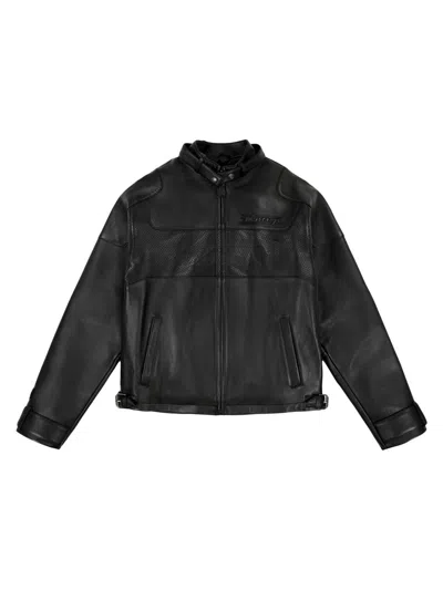 Avirex Men's Black-out Leather Racing Jacket