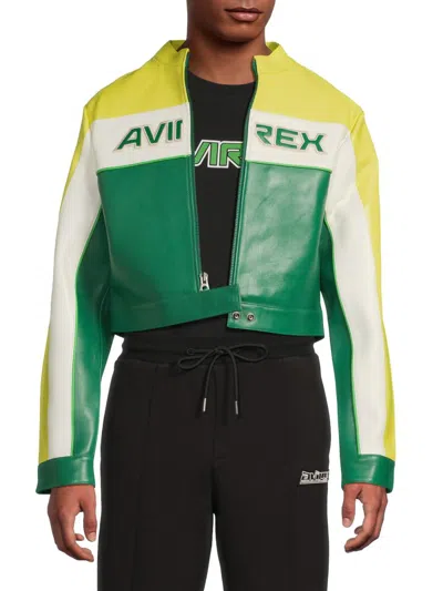 Avirex Men's Colorblocked Leather Cropped Jacket In Multi