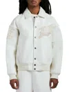 Avirex Men's Gold Club Logo Patch Leather Jacket In White