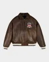 Avirex Men's Icon Leather Bomber Jacket In Brown