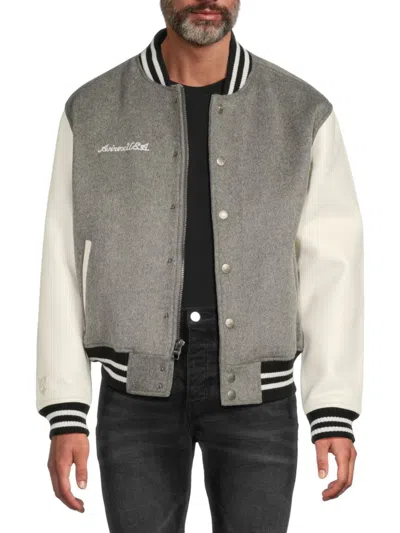 Avirex Men's Leather Sleeve Varsity Jacket In Gray