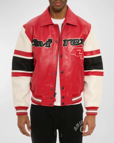 Avirex Men's Legend Colorblock Leather Bomber Jacket In Salvage Red