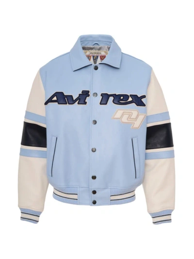 Avirex Men's Legend Leather Bomber Jacket In Carolina Blue