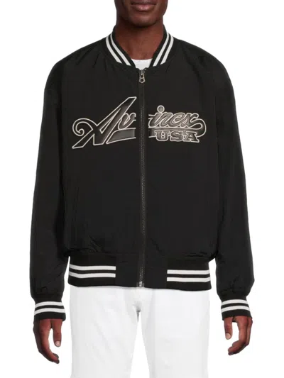 Avirex Men's Logo Nylon Bomber Jacket In Black