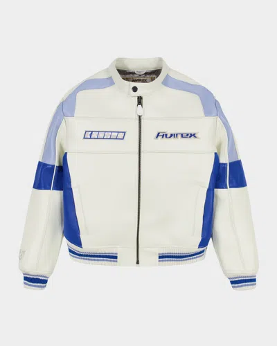 Avirex Men's Off Shore Racing Leather Jacket In Ecru