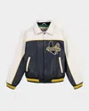 Avirex Men's Soccer League Leather Jacket In Navy Blue