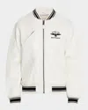 Avirex Men's Stadium Embroidered Leather Varsity Jacket In White