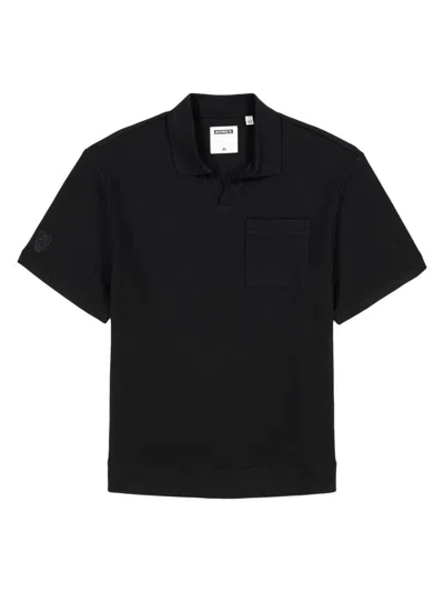 Avirex Men's Tennis Logo Cotton Waffle-knit Polo Shirt In Black