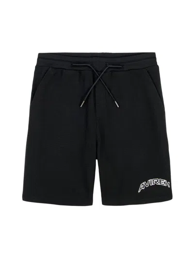 Avirex Men's Tennis Logo Cotton Waffle-knit Shorts In Black