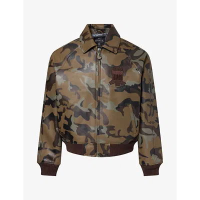 Avirex Mens Camo Icon Brand-motif Leather Jacket In Brown