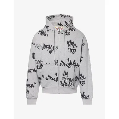 Avirex Mens Graffiti-print Relaxed-fit Cotton-blend Hoody Grey Xl In White
