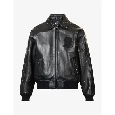 Avirex Mens Icon Studded Leather Jacket Black