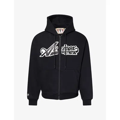 Avirex Mens Script Brand-embroidered Cotton Hoody Black