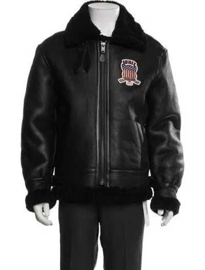 Pre-owned Avirex Shearling Graphic Print Bomber Jacket In Black