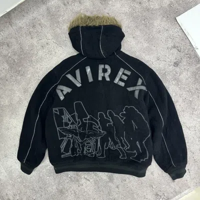 Pre-owned Avirex Vintage 90's  Leather & Wool Jacket Usa Embroidered Y2k In Black