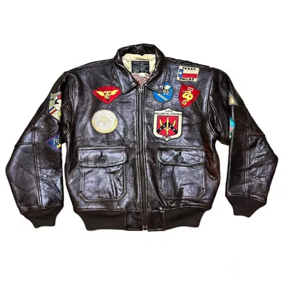 Pre-owned Avirex Vintage  Leather Jacket Top Gun Maverick Full Patches In Brown
