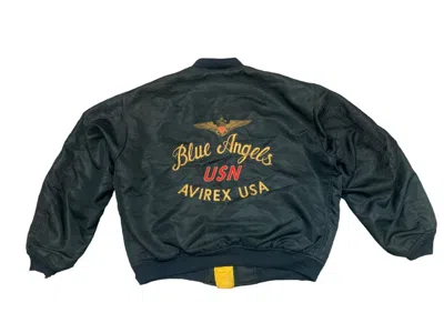 Pre-owned Avirex Vintage  Usn Bomber Embroidered Logo Reversible In Green