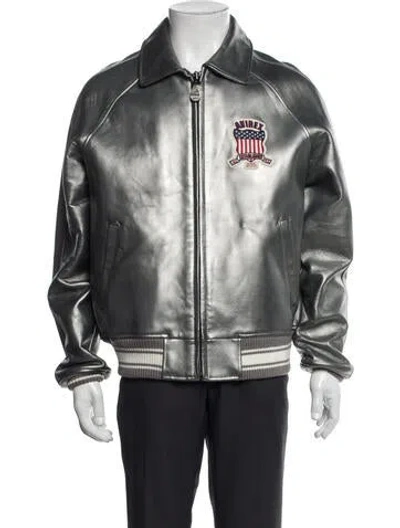 Pre-owned Avirex Vintage Lamb Leather Bomber Jacket In Silver