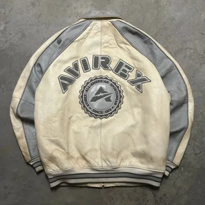 Pre-owned Avirex X Avirex Varsity Jacket Avirex Vintage 90's Genuine Leather Jacket In White