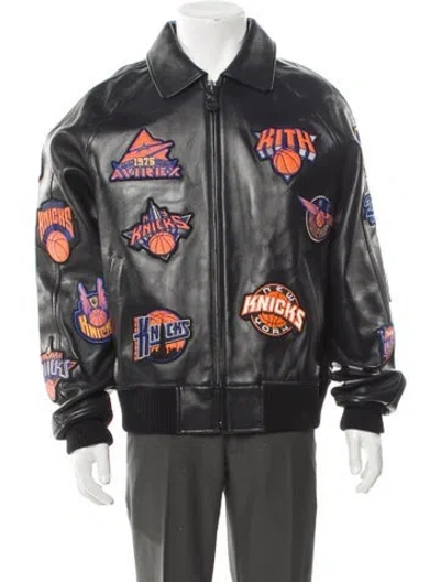 Pre-owned Avirex X Kith 'new York Knicks' Lamb Leather Denim Jacket In Gray