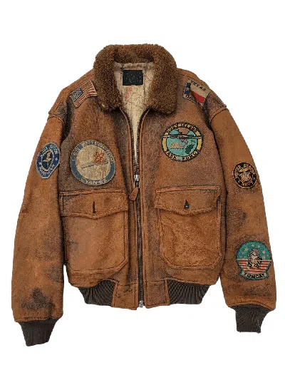 Pre-owned Avirex X Made In Usa Vintage 80's Brown Avirex G-1 Flight Us Leather Jacket