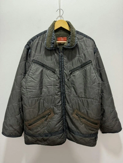Pre-owned Avirex X Vintage Avirex Officer's Uniform Multizipper Pocket Sherpa Jacket In Grey