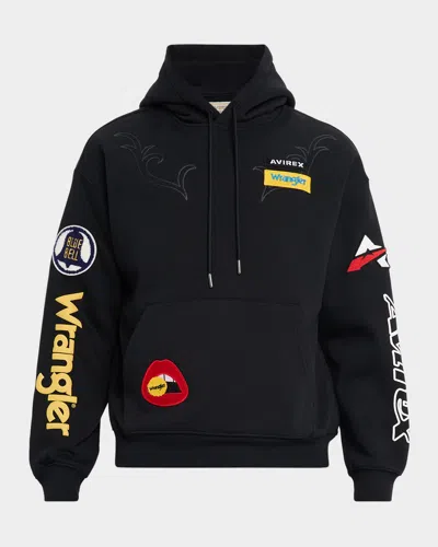 Avirex X Wrangle Men & Apos;s Multi-patch Cotton Hoodie In Black