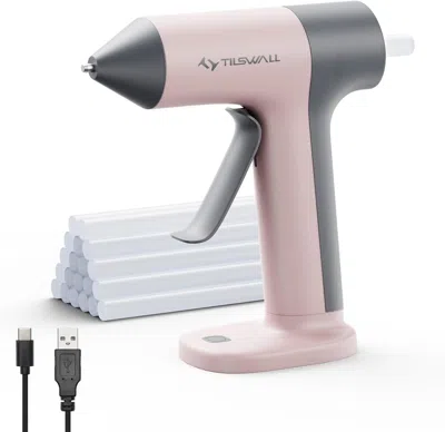 Avishs Cordless Hot Glue Device, 30s Fast Preheating With 2ah Built-in Battery, Hot Melt Glue Device With 2 In Pink