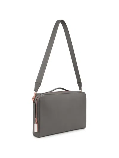 Aviteur Cristallo Leather Prism-clasp Briefcase In Gray