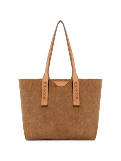Aviteur Easy Woven-handle Suede Tote Bag In Brown