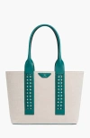 Aviteur Intreccio Weave Canvas Leather Handle Tote In Blue