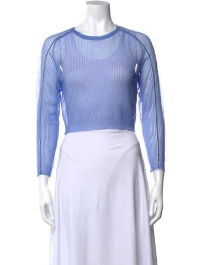 Pre-owned Aviu Crew Neck Long Sleeve Crop Top In Blue