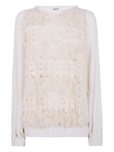 Aviu Feather-trimmed Blouse In Neutral