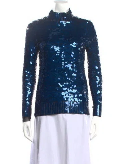Pre-owned Aviu Graphic Print Mock Neck Top In Blue