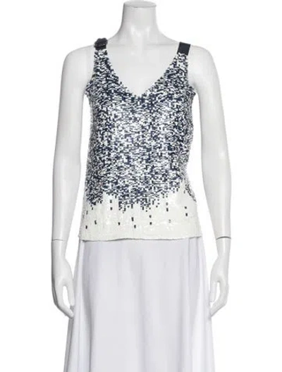Pre-owned Aviu Graphic Print V-neck Top In White